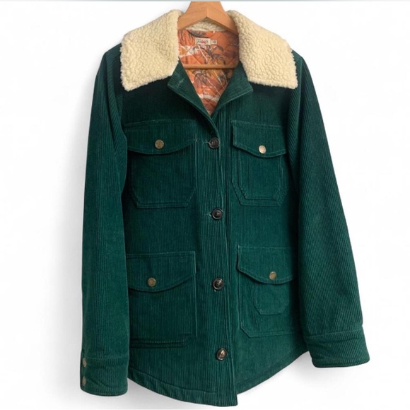 Faherty Jackets & Blazers - Faherty Muriel Green sherpa collar quilted Corduroy coat Size Small corduroy